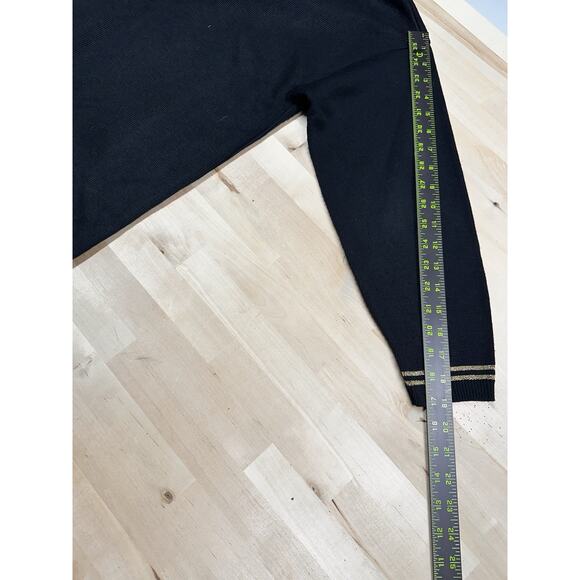 VTG Bay Point Threads Nautical Cardigan Sweater Women L Black Gold Navy Crest - Picture 5 of 8